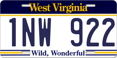 WV license plate 1NW922