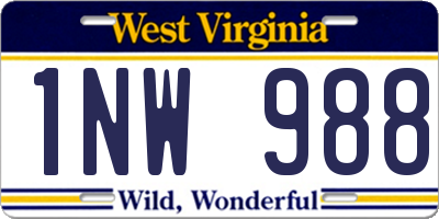 WV license plate 1NW988