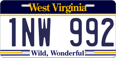 WV license plate 1NW992