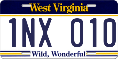 WV license plate 1NX010