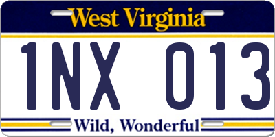 WV license plate 1NX013