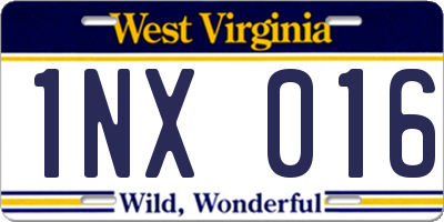 WV license plate 1NX016