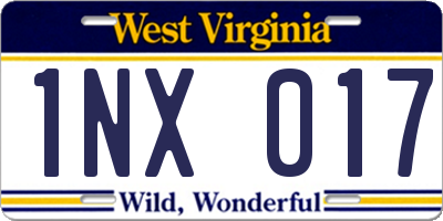 WV license plate 1NX017
