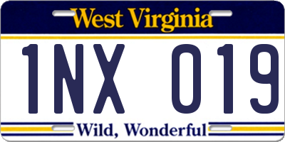 WV license plate 1NX019