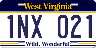 WV license plate 1NX021