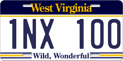 WV license plate 1NX100