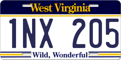 WV license plate 1NX205