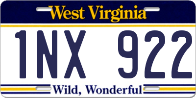 WV license plate 1NX922