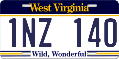 WV license plate 1NZ140