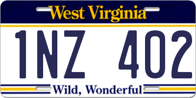 WV license plate 1NZ402