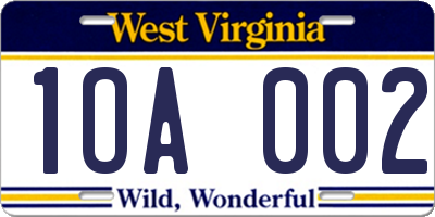 WV license plate 1OA002