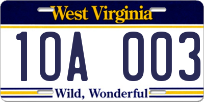 WV license plate 1OA003