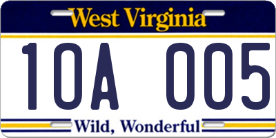 WV license plate 1OA005