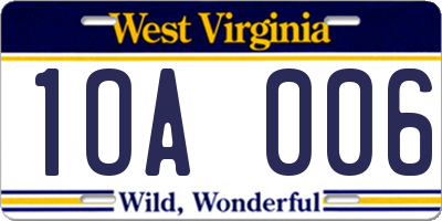 WV license plate 1OA006