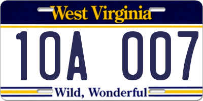 WV license plate 1OA007