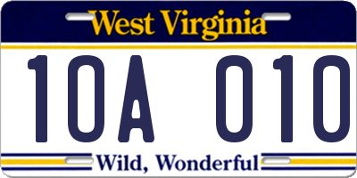 WV license plate 1OA010