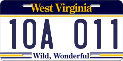 WV license plate 1OA011