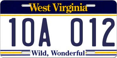 WV license plate 1OA012