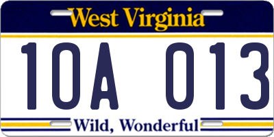 WV license plate 1OA013