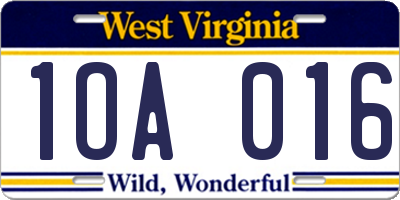 WV license plate 1OA016