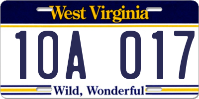 WV license plate 1OA017
