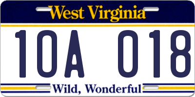 WV license plate 1OA018