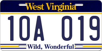 WV license plate 1OA019