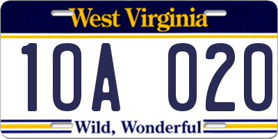 WV license plate 1OA020