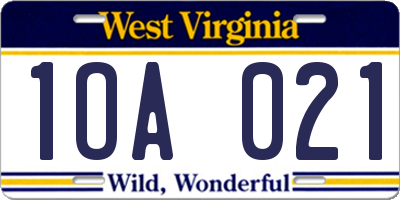 WV license plate 1OA021