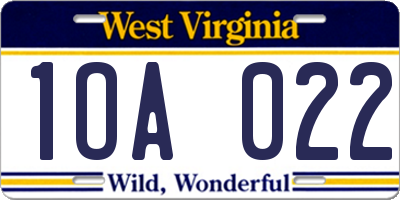 WV license plate 1OA022