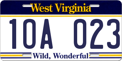WV license plate 1OA023