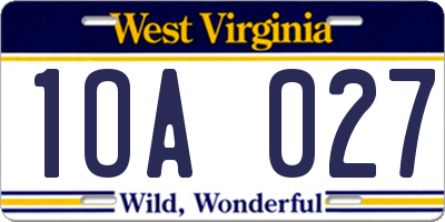 WV license plate 1OA027