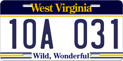 WV license plate 1OA031