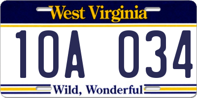 WV license plate 1OA034