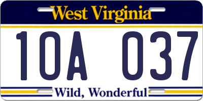 WV license plate 1OA037