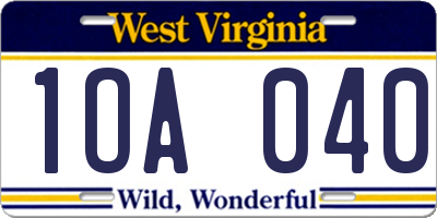 WV license plate 1OA040