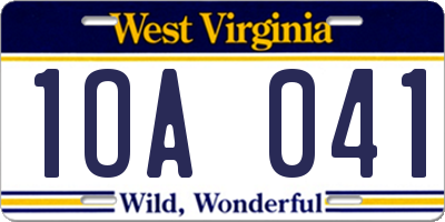 WV license plate 1OA041