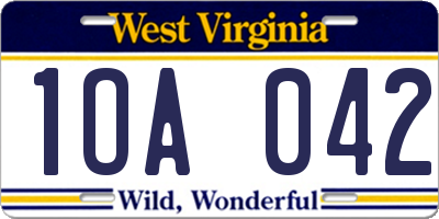 WV license plate 1OA042