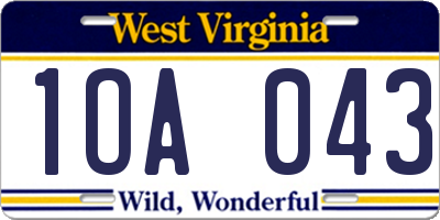 WV license plate 1OA043