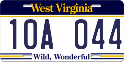 WV license plate 1OA044