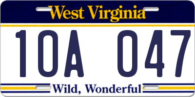 WV license plate 1OA047