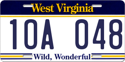 WV license plate 1OA048