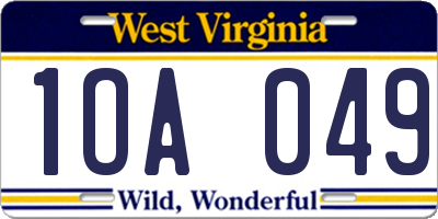 WV license plate 1OA049