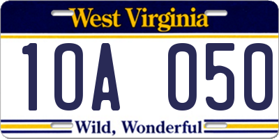 WV license plate 1OA050