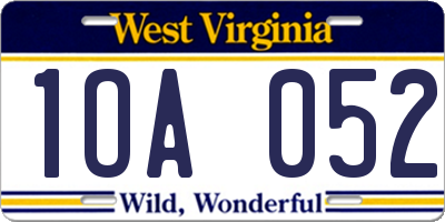 WV license plate 1OA052