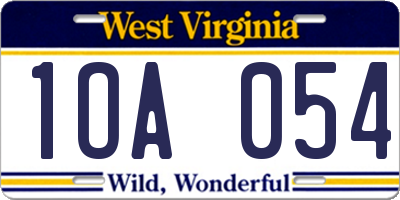 WV license plate 1OA054