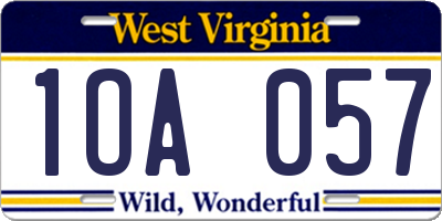 WV license plate 1OA057