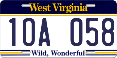 WV license plate 1OA058