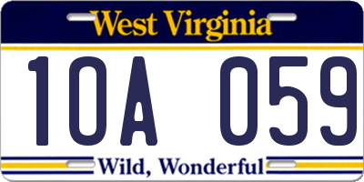 WV license plate 1OA059