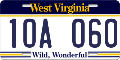 WV license plate 1OA060